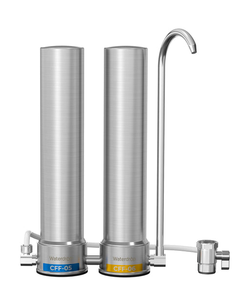 Waterdrop Dual-Stage Stainless Steel Faucet Water Filter WD-CTF-09 (1 Filter), Silver Ions Enhanced Filtration