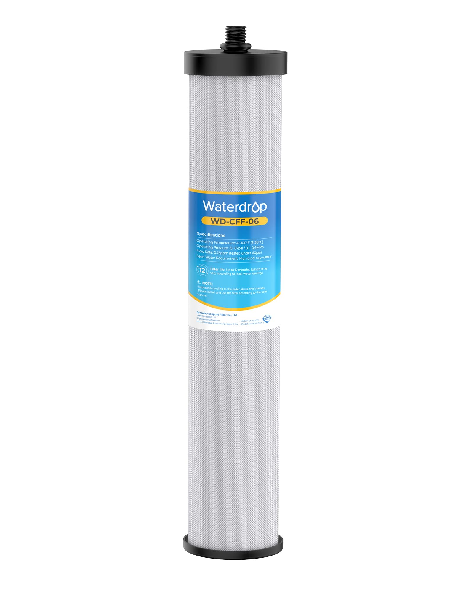 Waterdrop WD-CFF-06 Replacement Filter, Countertop Water Filter, 12 Months Longer Filter Life, Reduces PFOA, PFOS, Chlorine, Sediment, 1 Pack