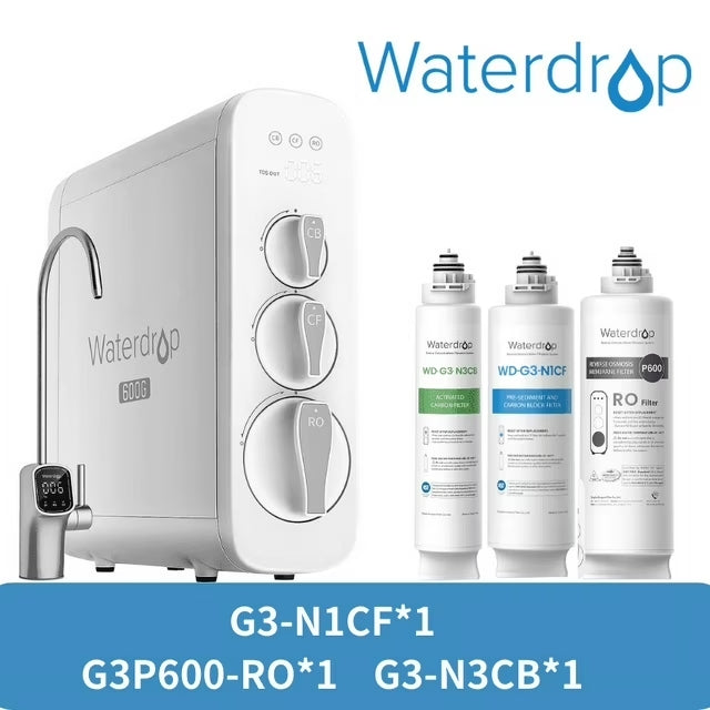 Waterdrop G3P600 Reverse Osmosis Water Filter, Tankless Reverse Osmosis System, RO Water Filter System Under Sink, 600 GPD, NSF/ANSI 42 & 58 & 372 Certified, With Extra G3P600-RO&G3-N3CB& G3-N1CF
