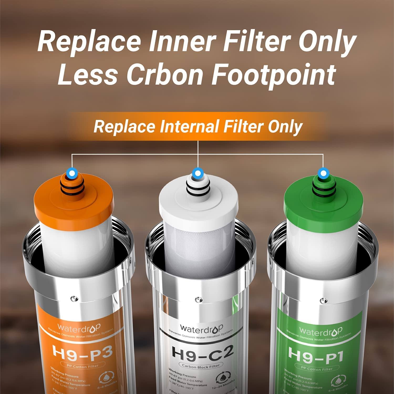 Waterdrop H9 Replacement Filter, 1-Year Combo, Pack of 2 WD-H9-P1, 1 WD-H9-C2, 2 WD-H9-P3