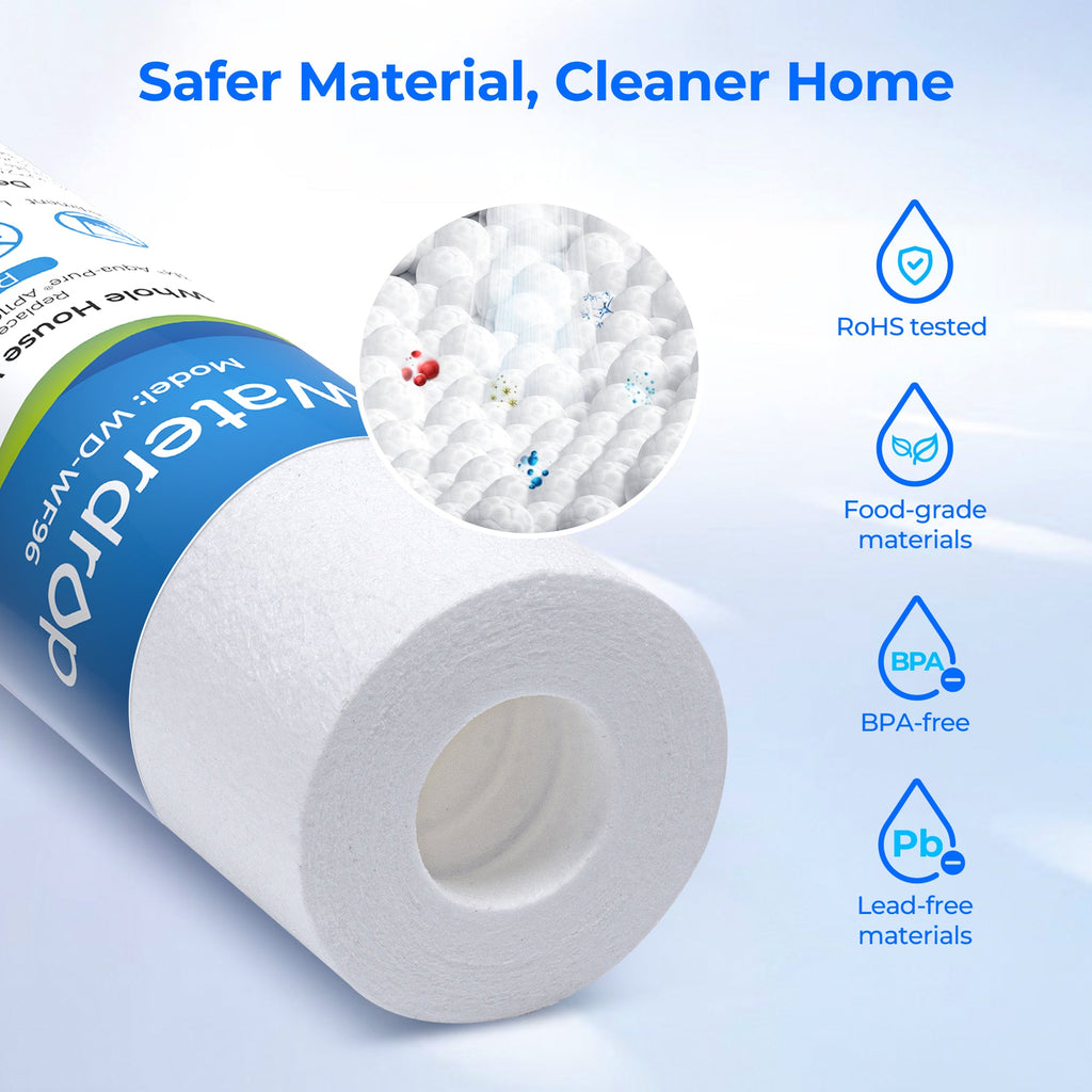 Waterdrop 5 Micron 10" x 2.5" Whole House Sediment Home Water Filter Cartridge Replacement for Any 10 inch RO Unit 4pcs