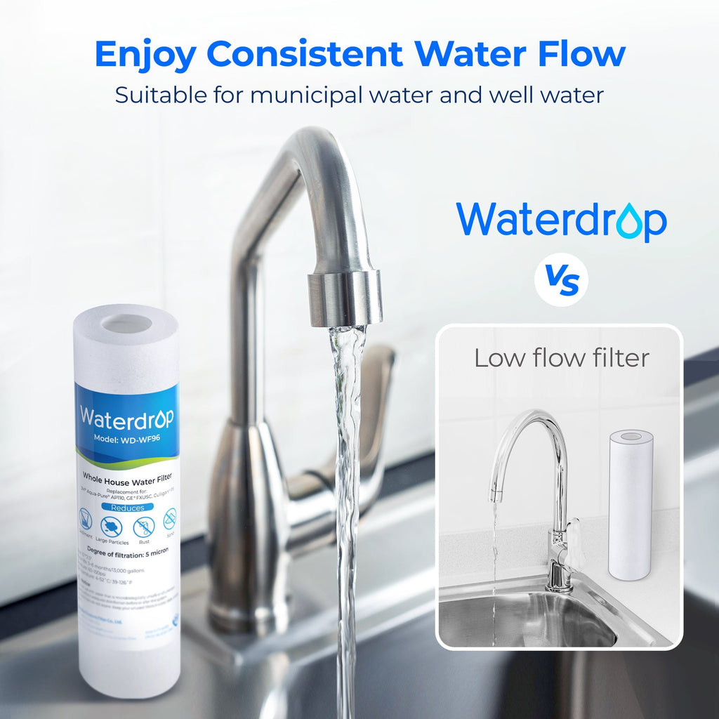 Waterdrop 5 Micron 10" x 2.5" Whole House Sediment Home Water Filter Cartridge Replacement for Any 10 inch RO Unit 6pcs