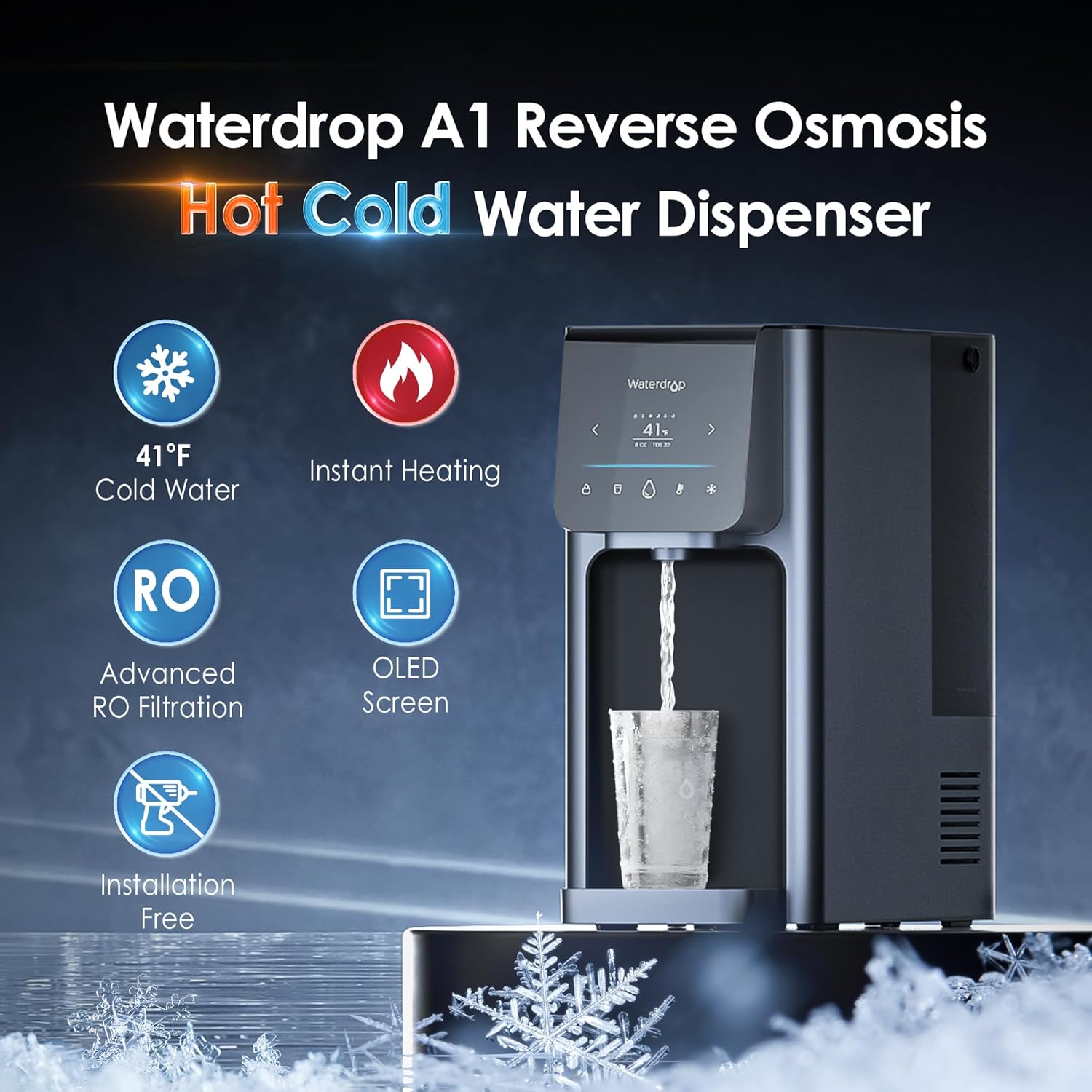 Waterdrop A1 Reverse Osmosis Hot Cold Water Dispenser with RO Replacement Filter Combo