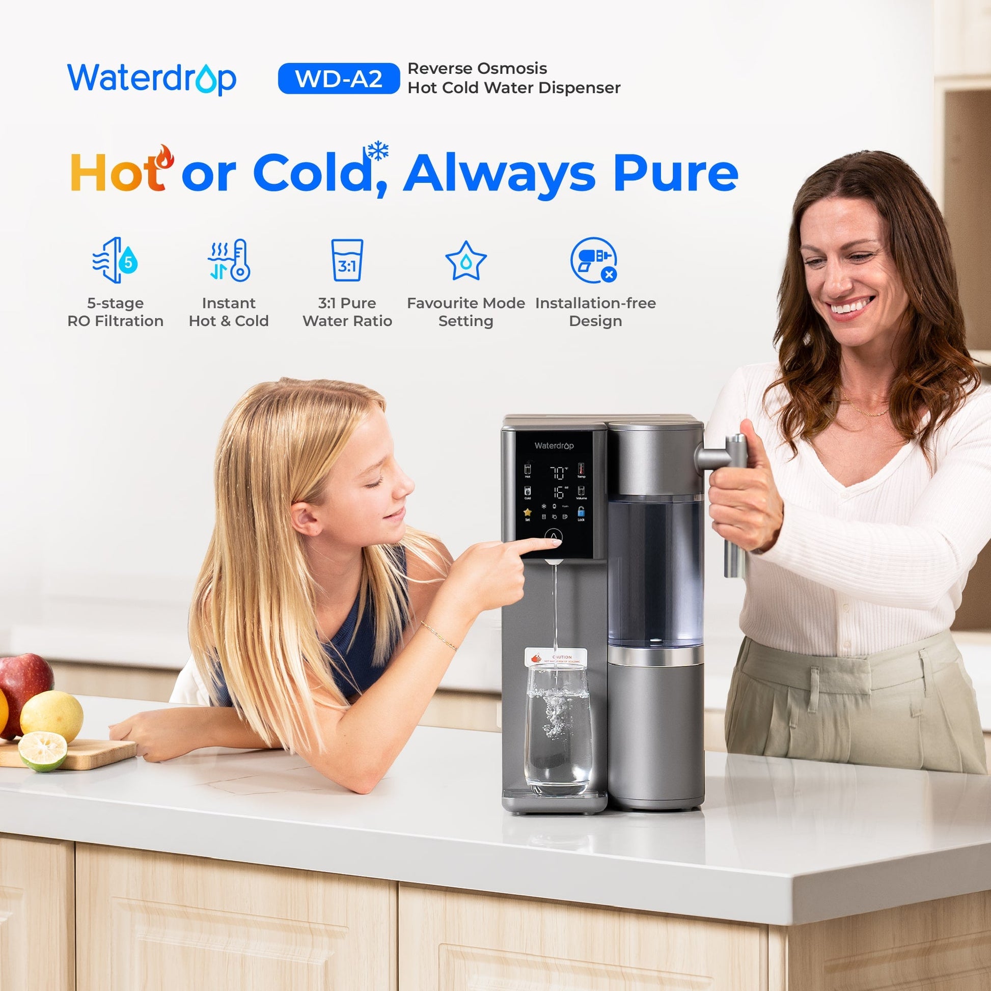 Waterdrop A2 Reverse Osmosis Hot Cold Water Dispenser with Replacement Filter Combo