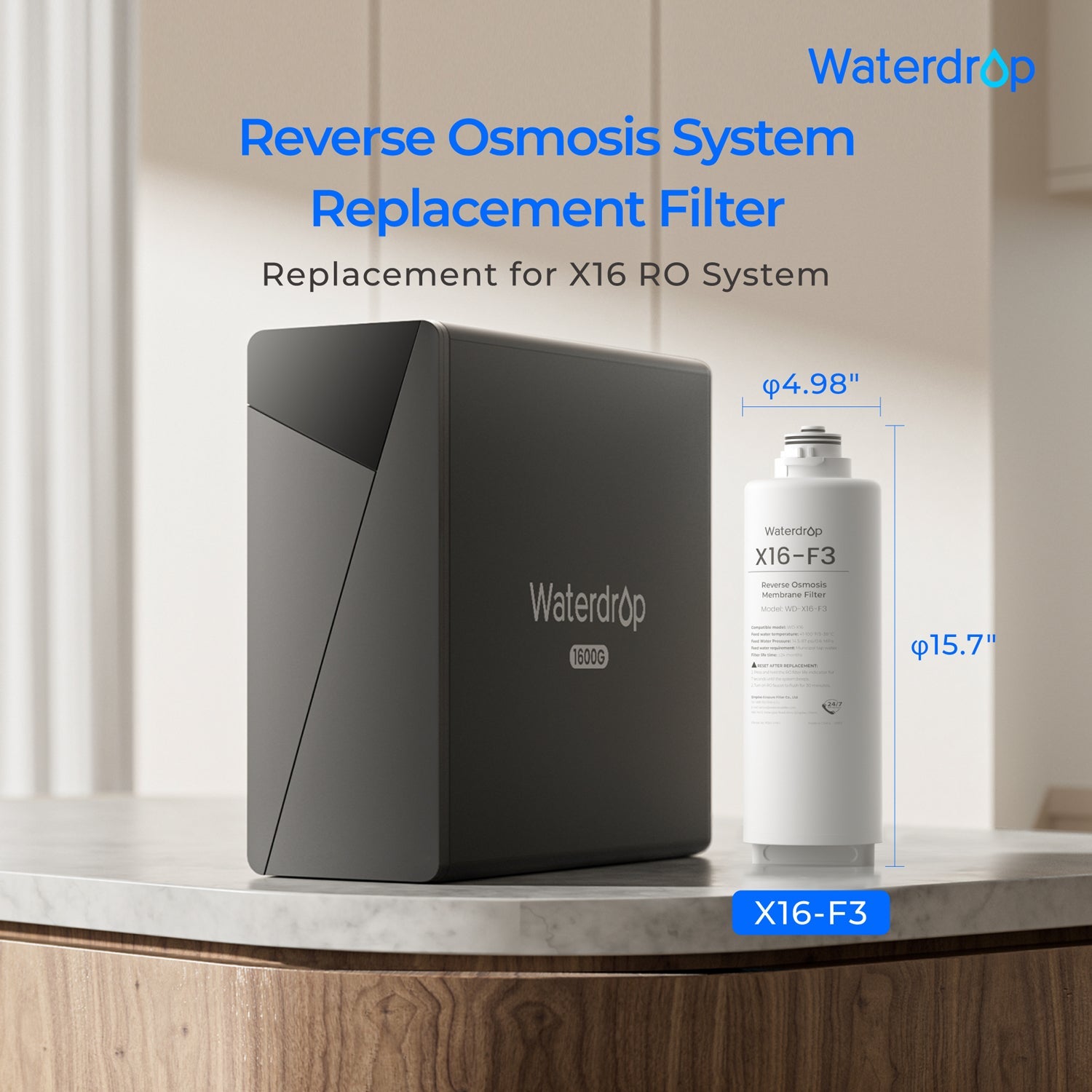 X16-F3 Filter for Waterdrop X16 Reverse Osmosis System | 1600 GPD