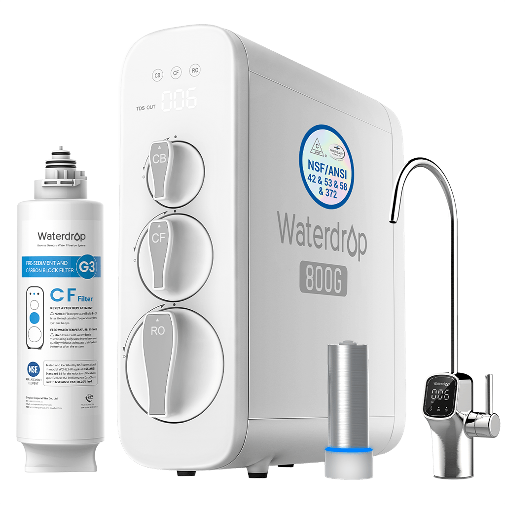 Waterdrop G3P800 Reverse Osmosis System, 800 GPD Fast Flow, NSF/ANSI Certified, 3:1 Pure to Drain, Tankless Under Sink RO Water Filter System, LED Purifier