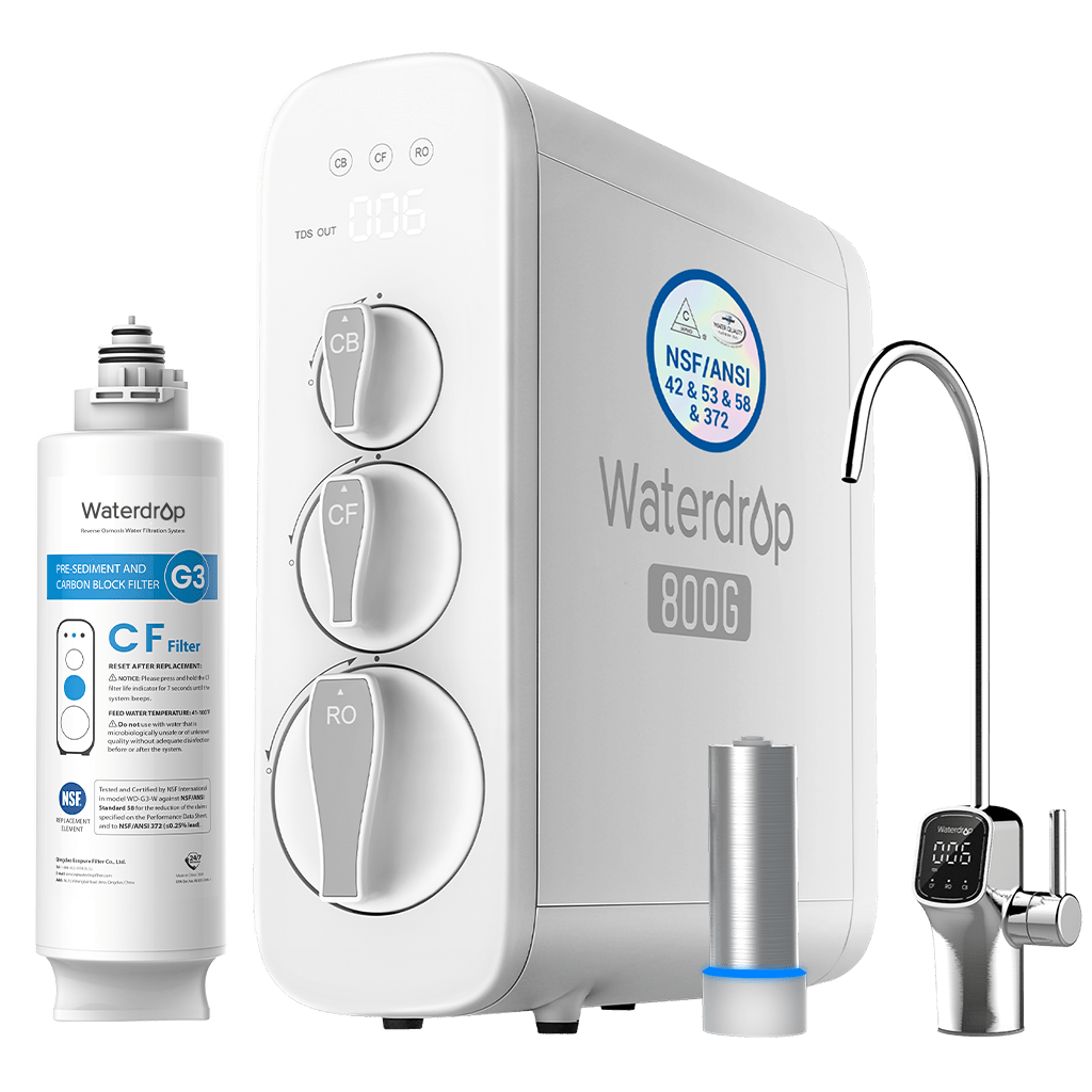 Waterdrop G3P800 Reverse Osmosis System, 800 GPD Fast Flow, NSF/ANSI Certified, 3:1 Pure to Drain, Tankless Under Sink RO Water Filter System, LED Purifier