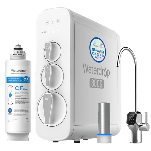 Waterdrop G3P800 Reverse Osmosis System, 800 GPD Fast Flow, NSF/ANSI Certified, 3:1 Pure to Drain, Tankless Under Sink RO Water Filter System, LED Purifier