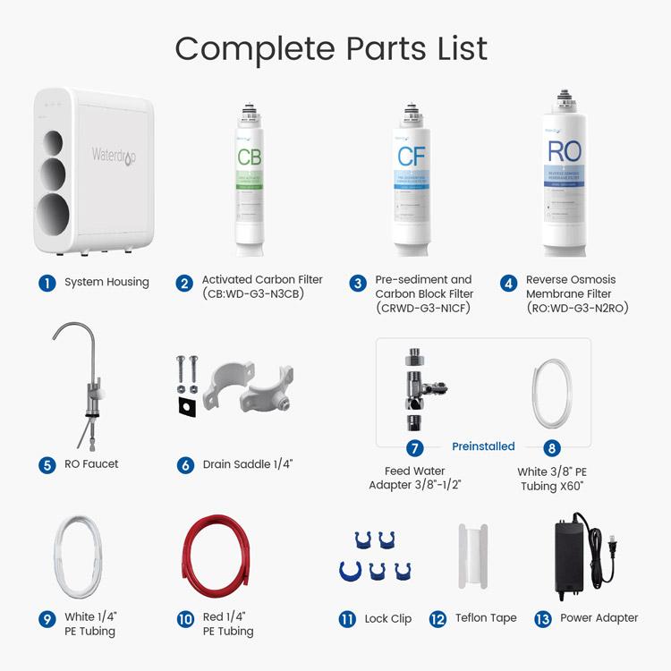 Waterdrop G3 under sink RO system water filter kit, 2-year Combo